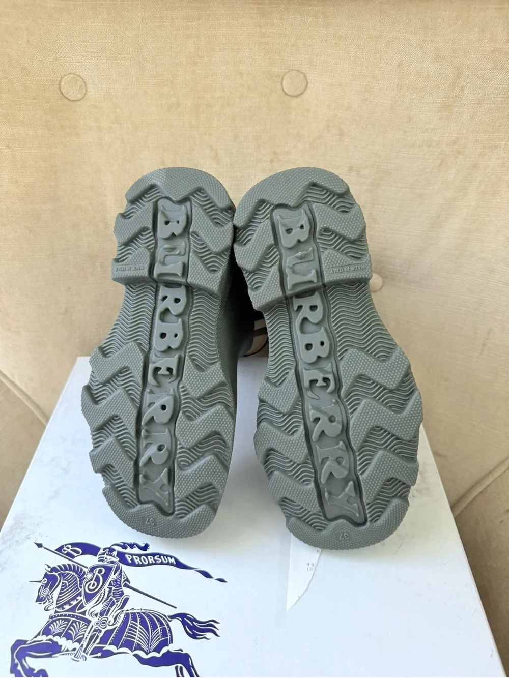 Burberry Olive Green Short Rain Boots with Signature Check Trim